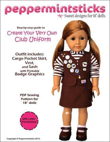 Peppermintsticks 18 Inch Modern Club Uniform 18" Doll Clothes Pattern larougetdelisle