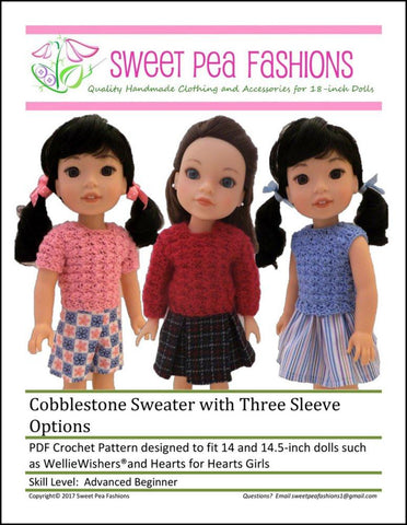 Sweet Pea Fashions WellieWishers Cobblestone Sweater Crochet Pattern for 14-14.5" Dolls larougetdelisle