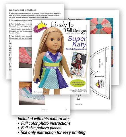 Lindy Jo Doll Designs 18 Inch Modern Super Katy 18" Doll Clothes Pattern larougetdelisle