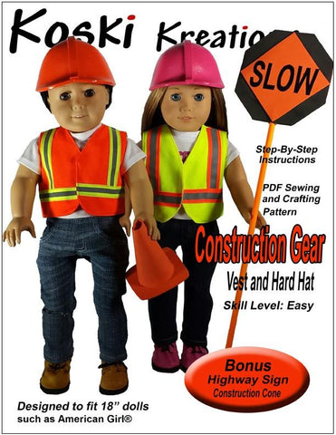 Koski Kreations 18 Inch Modern Construction Gear 18" Doll Clothes Pattern larougetdelisle