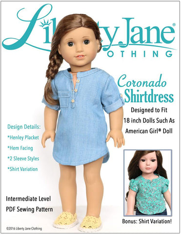 Liberty Jane 18 Inch Modern Coronado Shirtdress and Top 18" Doll Clothes Pattern larougetdelisle