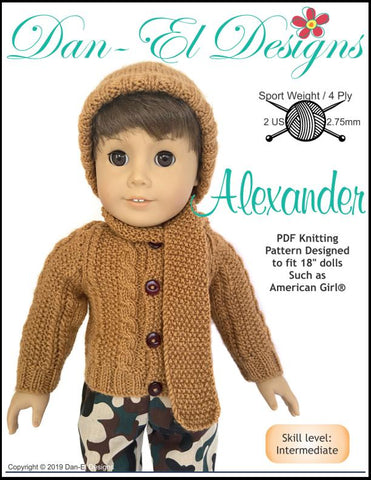 Dan-El Designs Knitting Alexander Sweater 18" Doll Knitting Pattern larougetdelisle