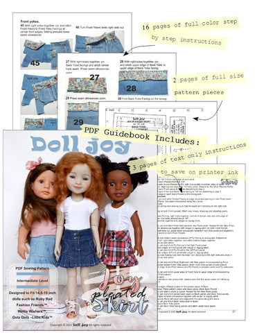 Doll Joy 18 Inch Modern Joy Pleated Skirt 14.5-15" Doll Clothes Pattern larougetdelisle