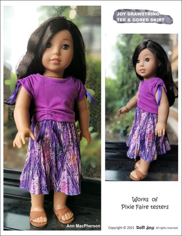 Doll Joy 18 Inch Modern Joy Drawstring Tee and Gored Skirt 18" Doll Clothes Pattern larougetdelisle