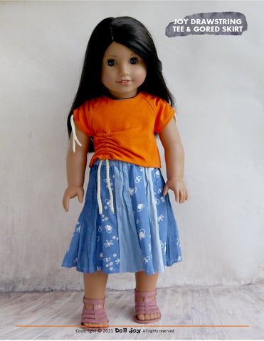 Doll Joy 18 Inch Modern Joy Drawstring Tee and Gored Skirt 18" Doll Clothes Pattern larougetdelisle