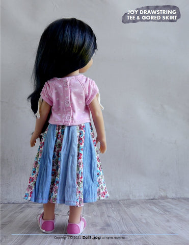 Doll Joy Paola Reina Joy Drawstring Tee and Gored Skirt Pattern For 13" Paola Reina Dolls larougetdelisle