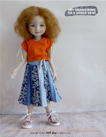 Doll Joy Ruby Red Fashion Friends Joy Drawstring Tee and Gored Skirt 14.5-15" Doll Clothes Pattern larougetdelisle