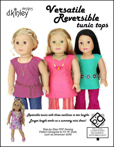 Dkinley Designs 18 Inch Modern Versatile Reversible Tunic Tops 18" Doll Clothes Pattern larougetdelisle