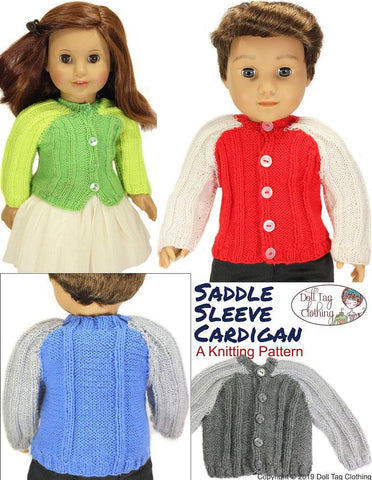 Doll Tag Clothing Knitting Saddle Sleeve Cardigan 18" Knitting Pattern larougetdelisle