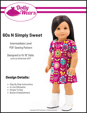 Dolly Wears 18 Inch Historical 60s N Simply Sweet Dress 18" Doll Clothes Pattern larougetdelisle