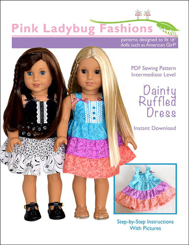 Pink Ladybug 18 Inch Modern Dainty Ruffled Dress 18" Doll Clothes Pattern larougetdelisle