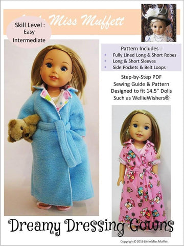 Little Miss Muffett WellieWishers Dreamy Dressing Gowns 14.5" Doll Clothes Pattern larougetdelisle