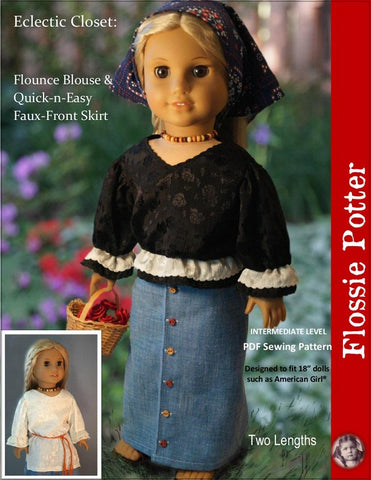 Flossie Potter 18 inch Historical Eclectic Closet Flounce Blouse & Skirt 18" Doll Clothes Pattern larougetdelisle