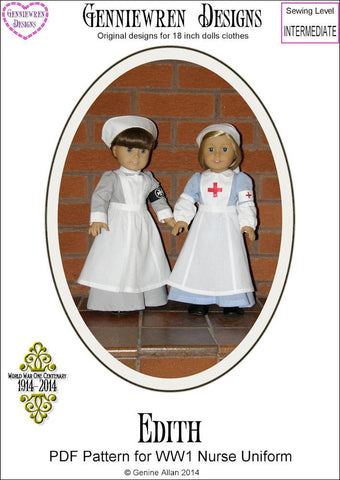 Genniewren 18 Inch Historical Edith  WW1 VAD Nurse Uniform 18" Doll Clothes Pattern larougetdelisle