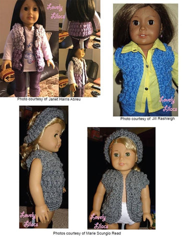 Lovely Lilacs Crochet Popcorn Vest 18" Doll Crochet Pattern larougetdelisle