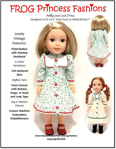 Frog Princess Fashions WellieWishers Holly and Lace Dress 14.5" Doll Clothes Pattern larougetdelisle