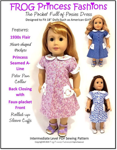 Frog Princess Fashions 18 Inch Modern Pocket Full Of Posies 18" Doll Clothes Pattern larougetdelisle