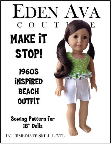 Eden Ava 18 Inch Historical 1960's Make It Stop Beach Outfit 18" Doll Clothes Pattern larougetdelisle