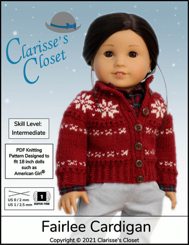 Clarisse's Closet Knitting Fairlee Cardigan 18" Doll Clothes Knitting Pattern larougetdelisle