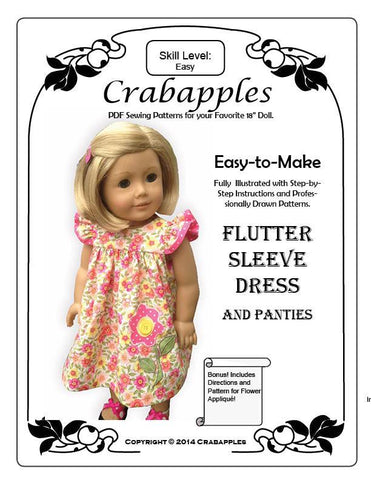 Crabapples 18 Inch Modern Flutter Sleeve Dress 18" Doll Clothes Pattern larougetdelisle