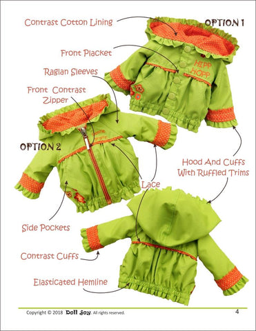 Doll Joy WellieWishers Windbreaker Jacket 14.5" Doll Clothes Pattern larougetdelisle