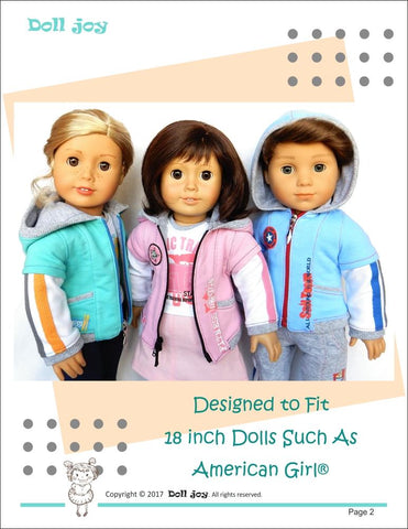 Doll Joy 18 Inch Modern Zip Through Hoody 18" Doll Clothes Pattern larougetdelisle