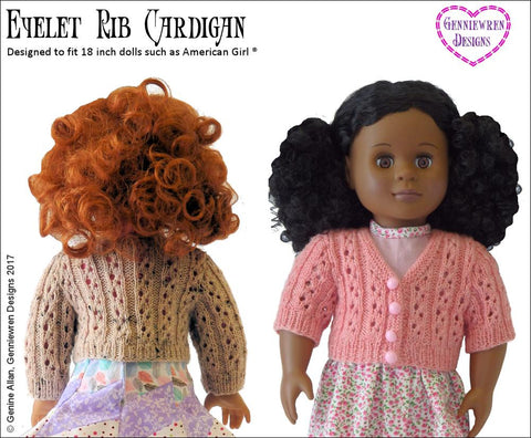 Genniewren Knitting Eyelet Rib Cardigan 18" Doll Knitting Pattern larougetdelisle