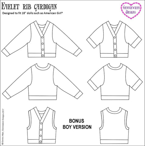 Genniewren Knitting Eyelet Rib Cardigan 18" Doll Knitting Pattern larougetdelisle