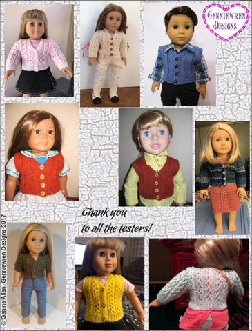 Genniewren Knitting Eyelet Rib Cardigan 18" Doll Knitting Pattern larougetdelisle