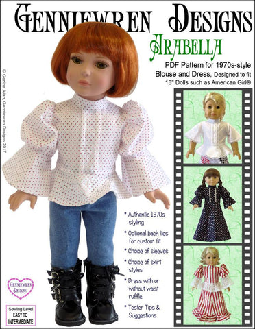 Genniewren 18 Inch Historical Arabella 1970s Style Blouse or Dress 18" Doll Clothes Pattern larougetdelisle