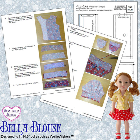 Genniewren WellieWishers Bella Blouse 14.5" Doll Clothes Pattern larougetdelisle