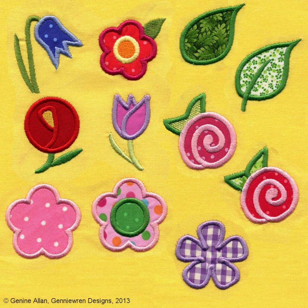 Genniewren Designs Mini Applique Flowers Machine Embroidery Design For