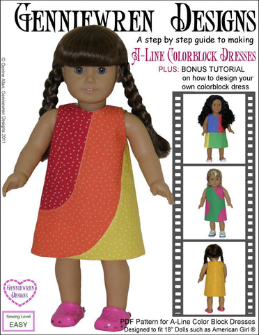 Genniewren 18 Inch Historical A-Line Color Blocked Dresses 18" Doll Clothes Pattern larougetdelisle