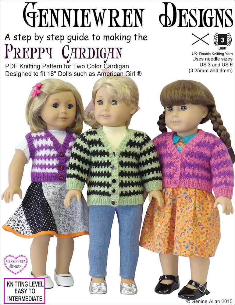 Genniewren Designs Preppy Cardigan Doll Clothes Pattern 18 inch ...