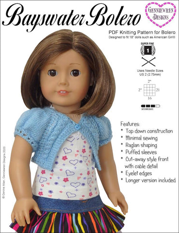 Genniewren Knitting Bayswater Bolero 18" Doll Knitting Pattern larougetdelisle