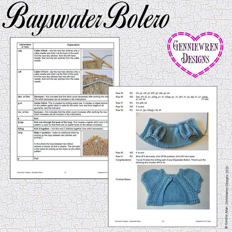 Genniewren Knitting Bayswater Bolero 18" Doll Knitting Pattern larougetdelisle