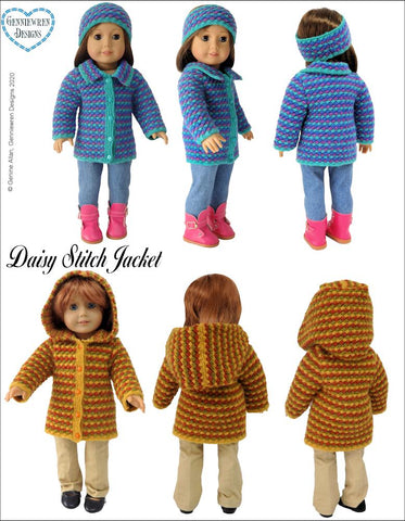 Genniewren Knitting Daisy Stitch Jacket 18" Doll Clothes Knitting Pattern larougetdelisle