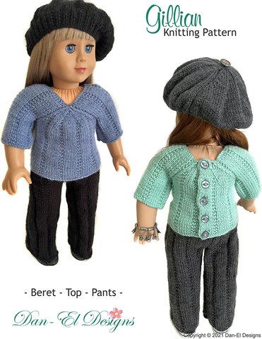 Dan-El Designs Knitting Gillian Knitted Outfit 18 inch Doll Knitting Pattern larougetdelisle