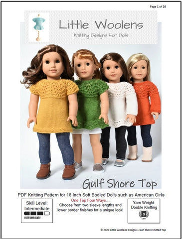 Little Woolens Designs Knitting Gulf Shore Top 18" Doll Clothes Knitting Pattern larougetdelisle