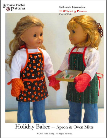Flossie Potter 18 Inch Modern Holiday Baker Apron and Oven Mitts 18' Doll Clothes larougetdelisle