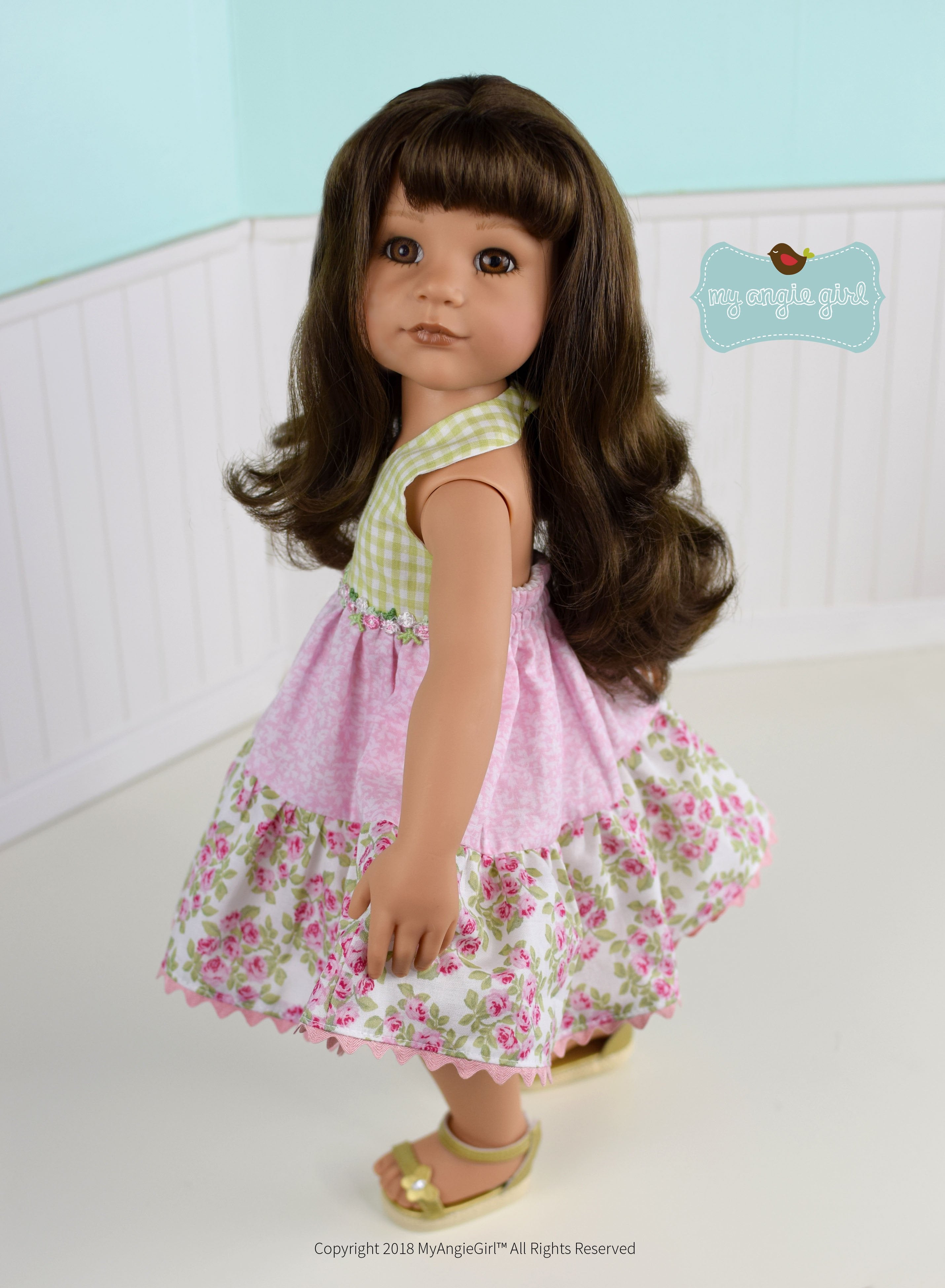 My Angie Girl Halter Sun Dress Doll Clothes Pattern 18 Inch American Girl Dolls Pixie Faire