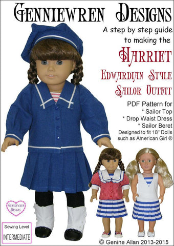 Genniewren 18 inch Historical Harriet - Edwardian Style Sailor Outfit 18" Doll Clothes Pattern larougetdelisle