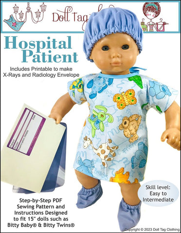 Doll Tag Clothing Bitty Baby/Twin Hospital Patient Pattern for 15 Inch Baby Dolls such as Bitty Baby® larougetdelisle