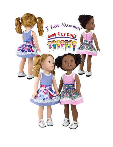Just 4 Us Dolls WellieWishers I Luv Summer 14.5" Doll Clothes Pattern larougetdelisle
