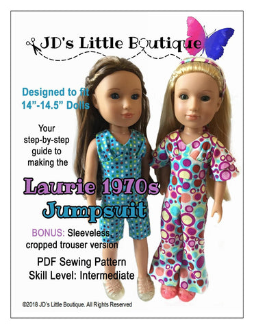 JD's Little Boutique WellieWishers Laurie 1970s Jumpsuit 14" - 14.5" Doll Clothes Pattern larougetdelisle