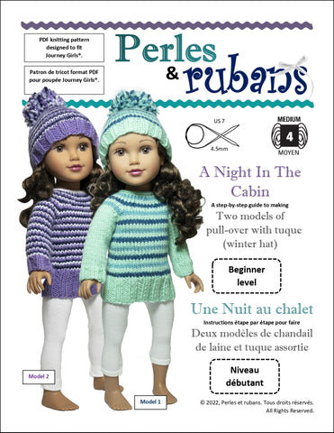 Perles & Rubans Knitting A Night in the Cabin Doll Clothes Knitting Pattern for 18" SLIM dolls such as Journey Girls larougetdelisle