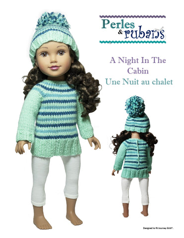 Perles & Rubans Knitting A Night in the Cabin Doll Clothes Knitting Pattern for 18" SLIM dolls such as Journey Girls larougetdelisle