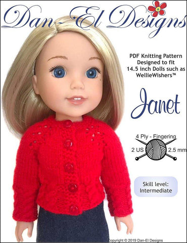 Dan-El Designs WellieWishers Janet Cardigan Sweater 14.5" Doll Knitting Pattern larougetdelisle