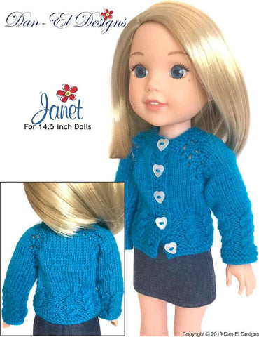 Dan-El Designs WellieWishers Janet Cardigan Sweater 14.5" Doll Knitting Pattern larougetdelisle