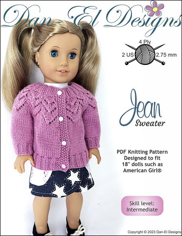 Dan-El Designs Knitting Jean Sweater 18" Doll Clothes Knitting Pattern larougetdelisle